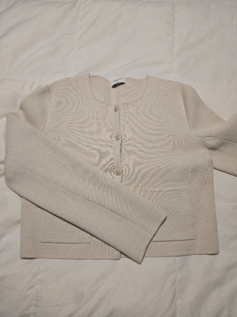 Babaton Beige/Cream Button-Front Knit Top